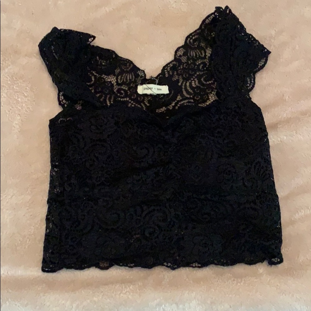 Black lace crop top.